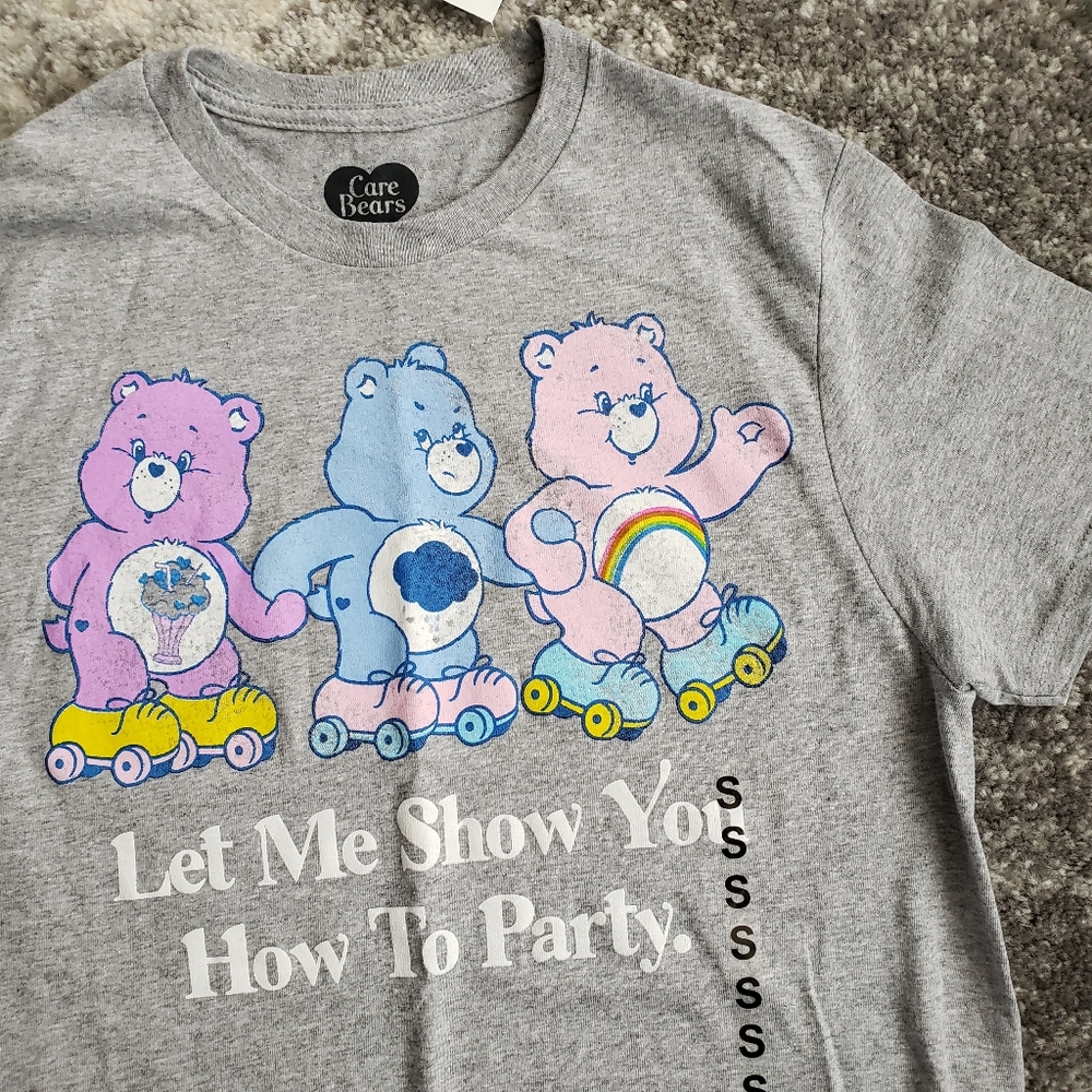 Care Bears Gray Tee with Pink & Blue Bears